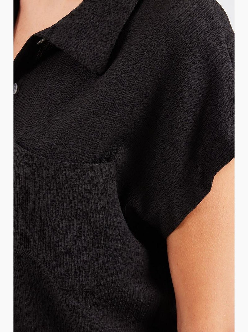 Camisa em crepe texturizado com bolso bdart Preto - Kiabi