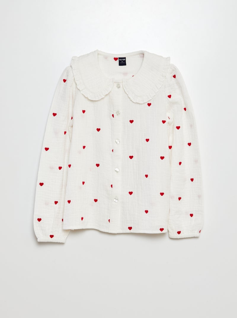 Camisa em dupla gaze de algodão BRANCO - Kiabi