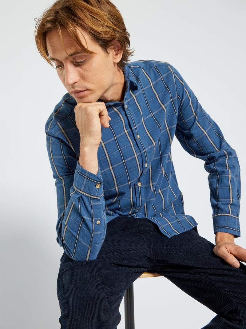 Camisa em flanela aos quadrados AZUL - Kiabi