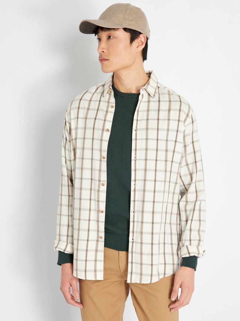 Camisa em flanela aos quadrados BEGE - Kiabi