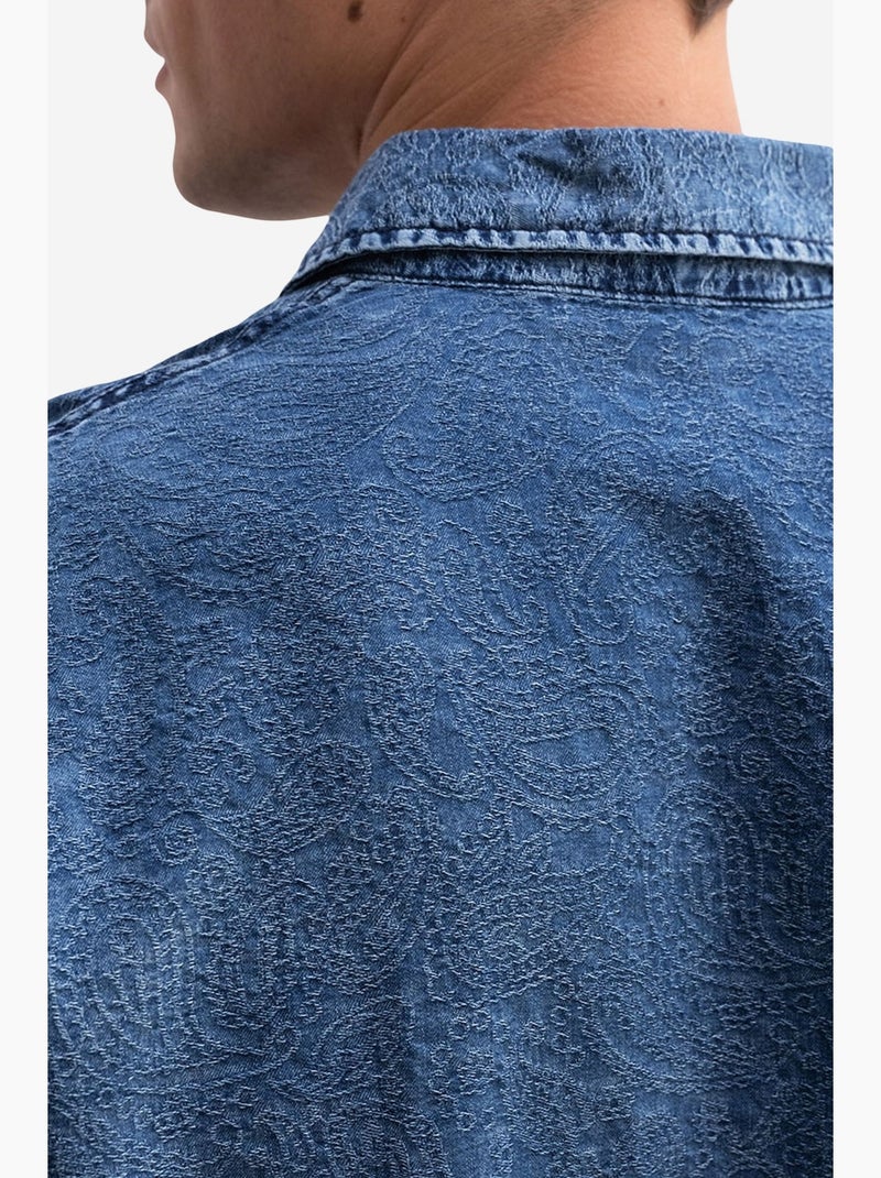 Camisa em gabardina de algodão jacquard giesto Azul-safira - Kiabi