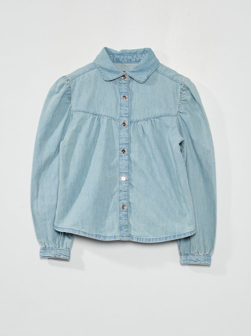 Camisa em ganga com franzidos AZUL - Kiabi