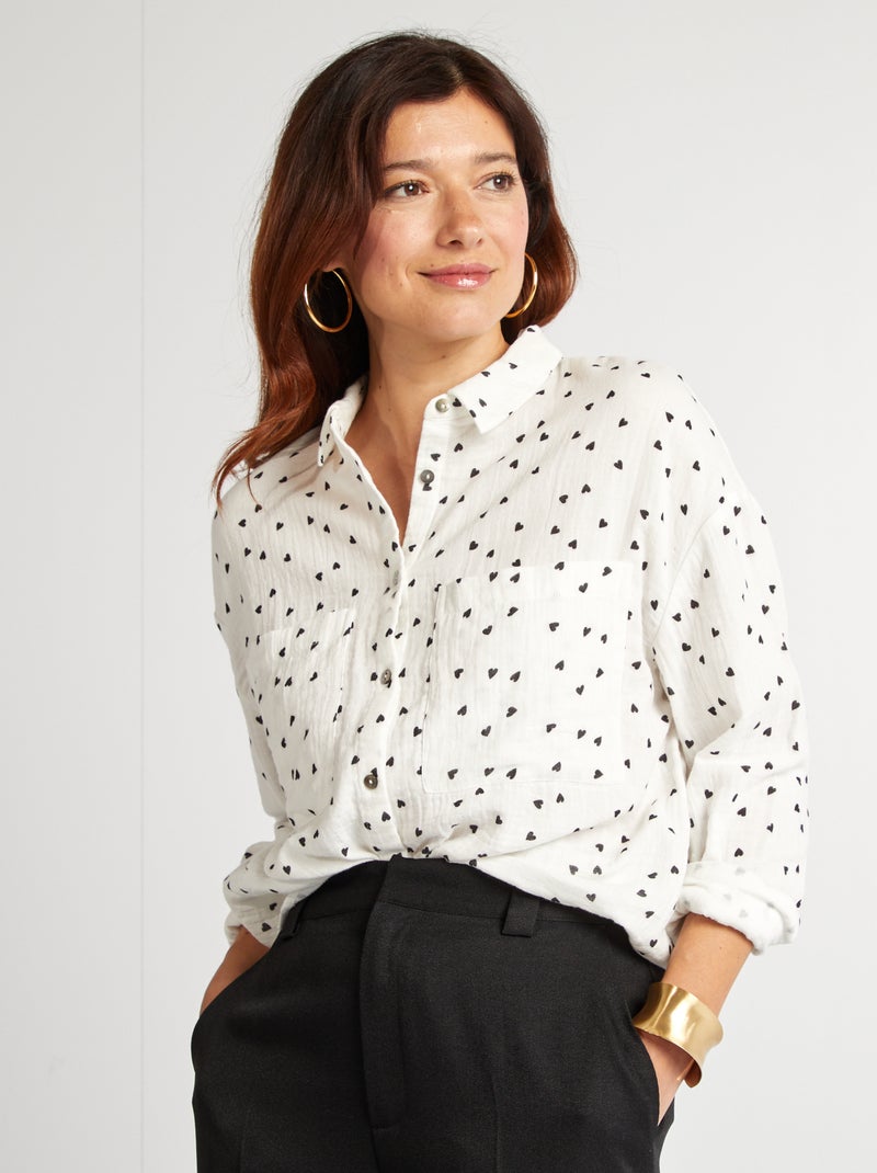 Camisa em gaze de algodão - Dia dos Namorados BRANCO - Kiabi