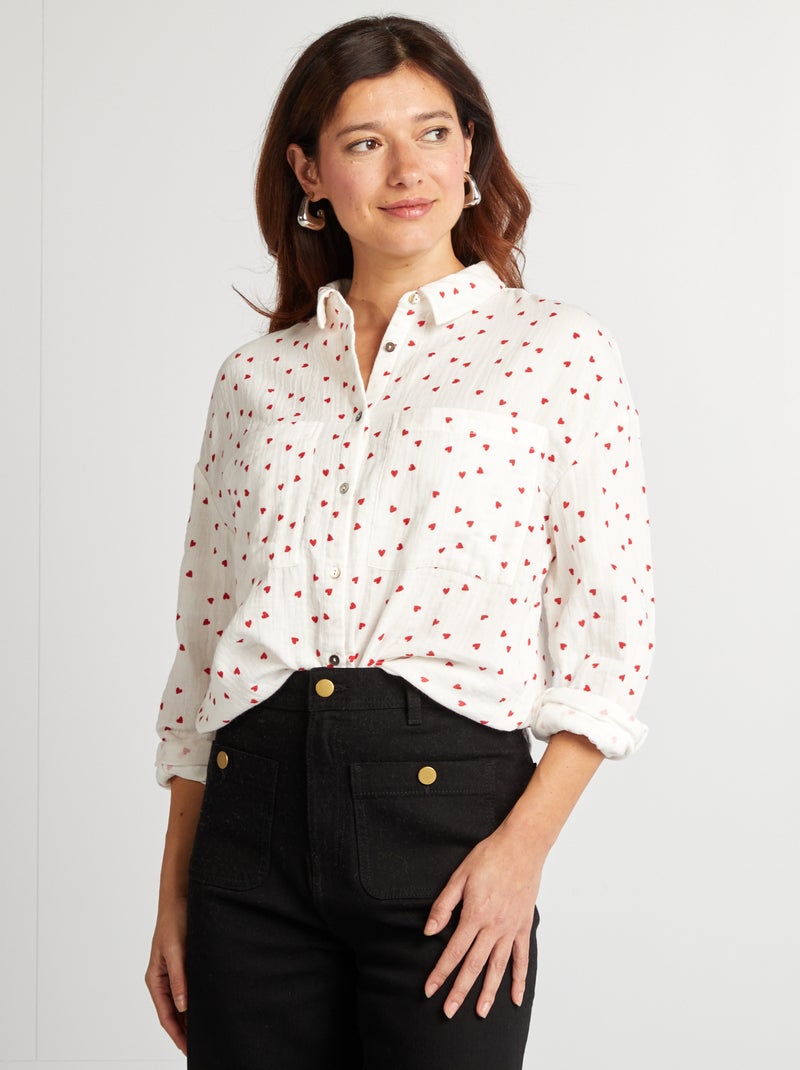 Camisa em gaze de algodão - Dia dos Namorados VERMELHO - Kiabi