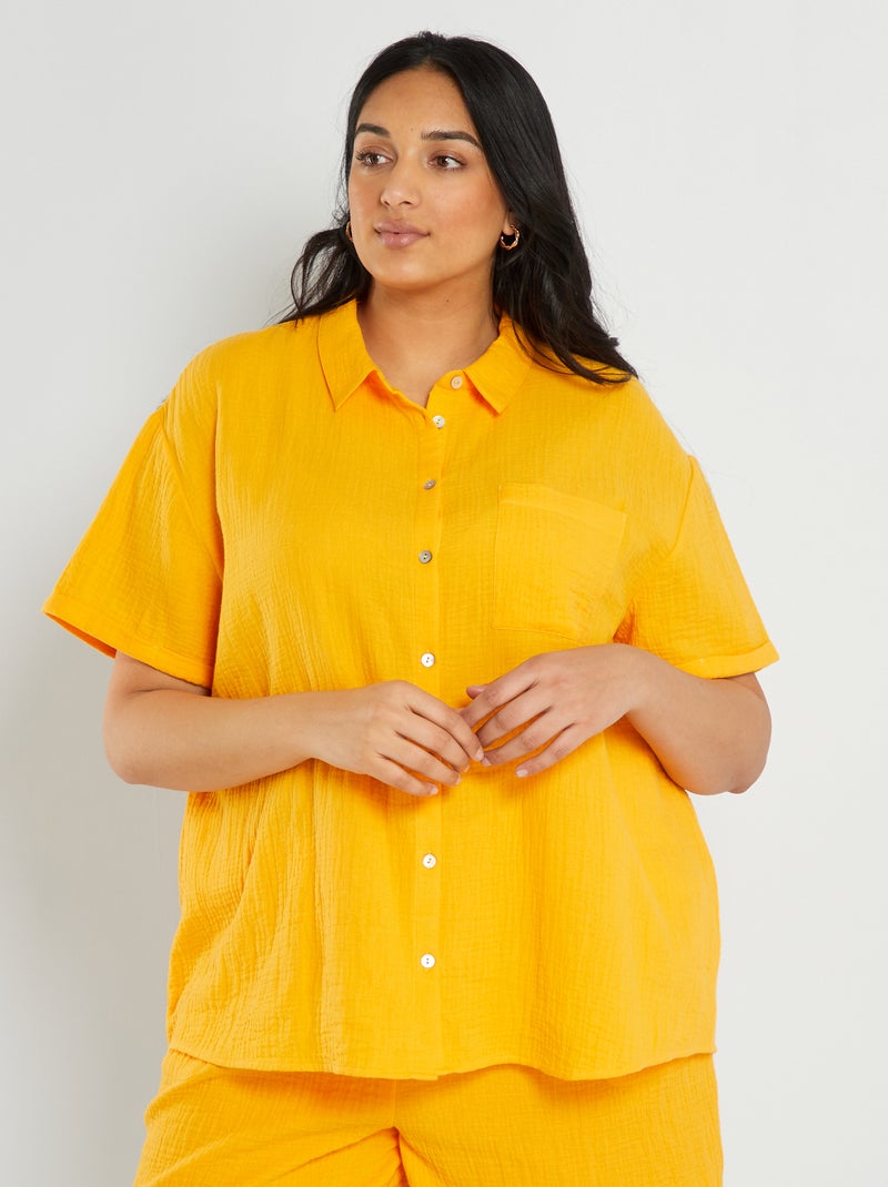 Camisa em gaze de algodão AMARELO - Kiabi