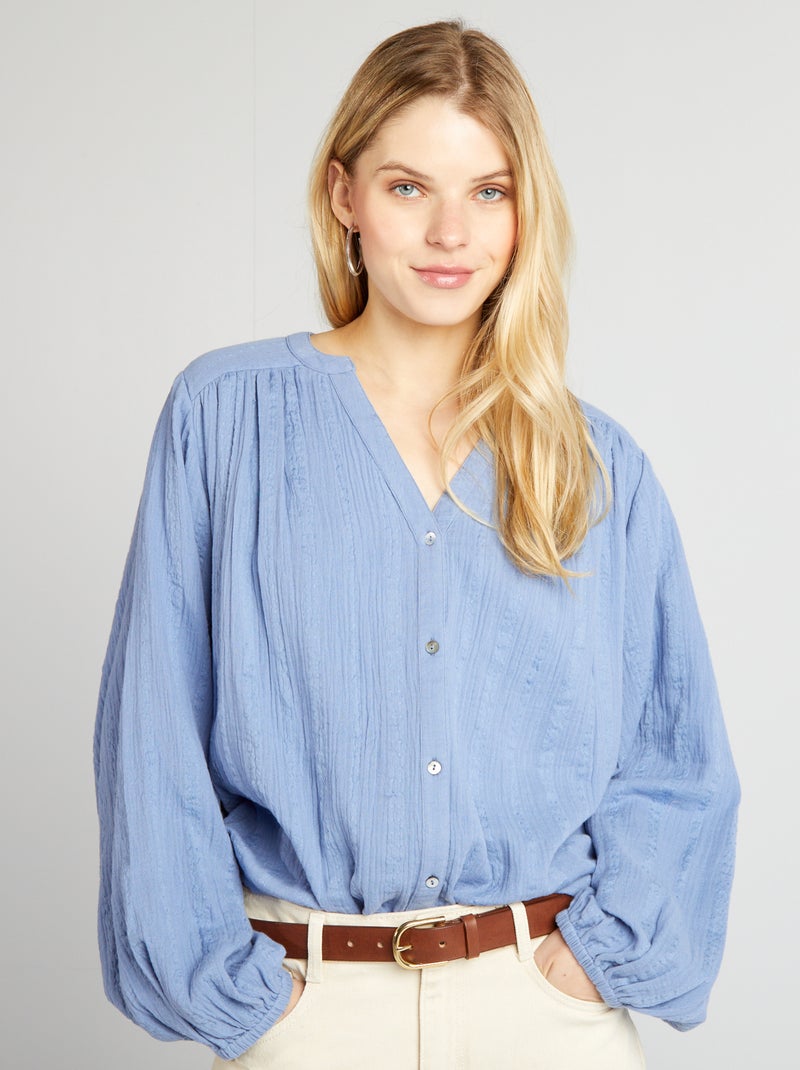 Camisa em gaze de algodão AZUL - Kiabi