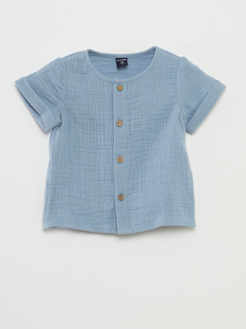 Camisa em gaze de algodão AZUL - Kiabi