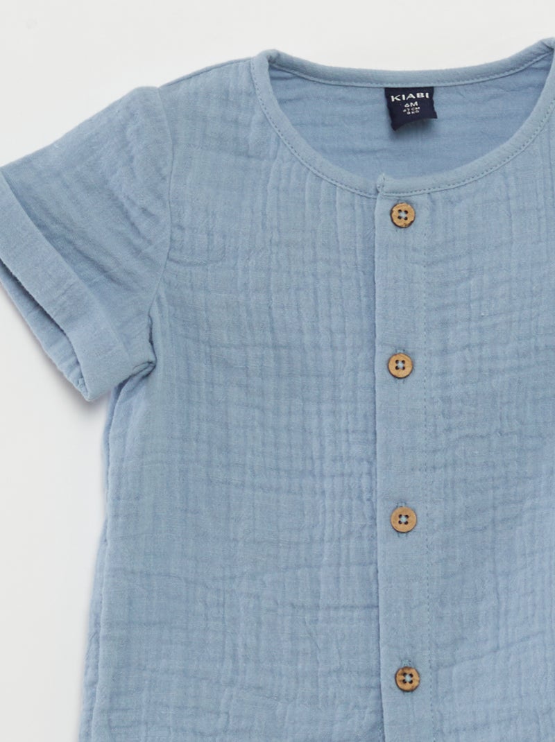 Camisa em gaze de algodão AZUL - Kiabi