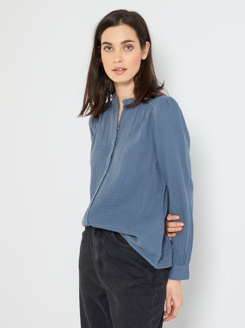 Camisa em gaze de algodão AZUL - Kiabi