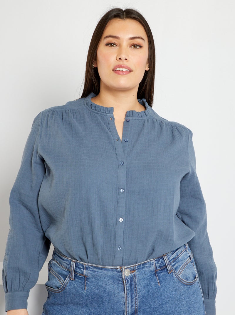 Camisa em gaze de algodão AZUL - Kiabi