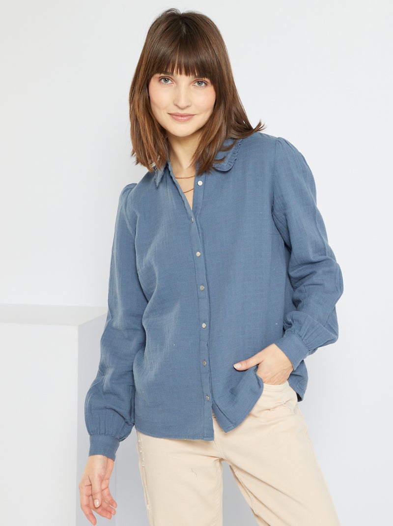 Camisa em gaze de algodão AZUL - Kiabi