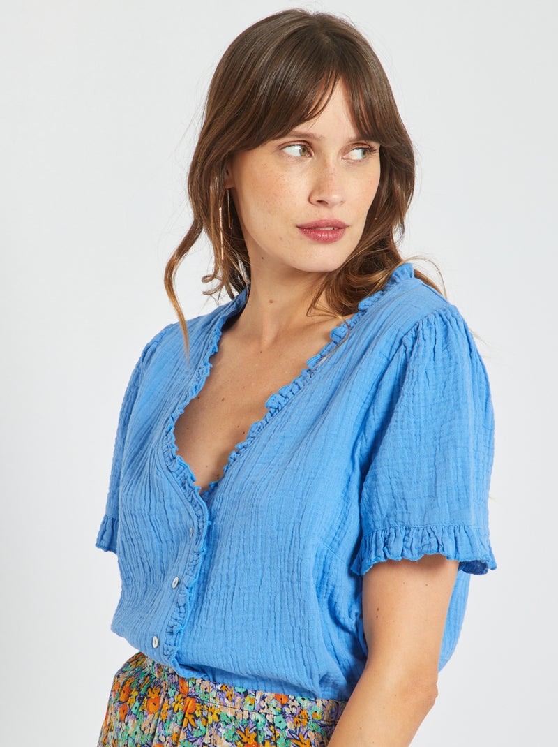 Camisa em gaze de algodão AZUL - Kiabi