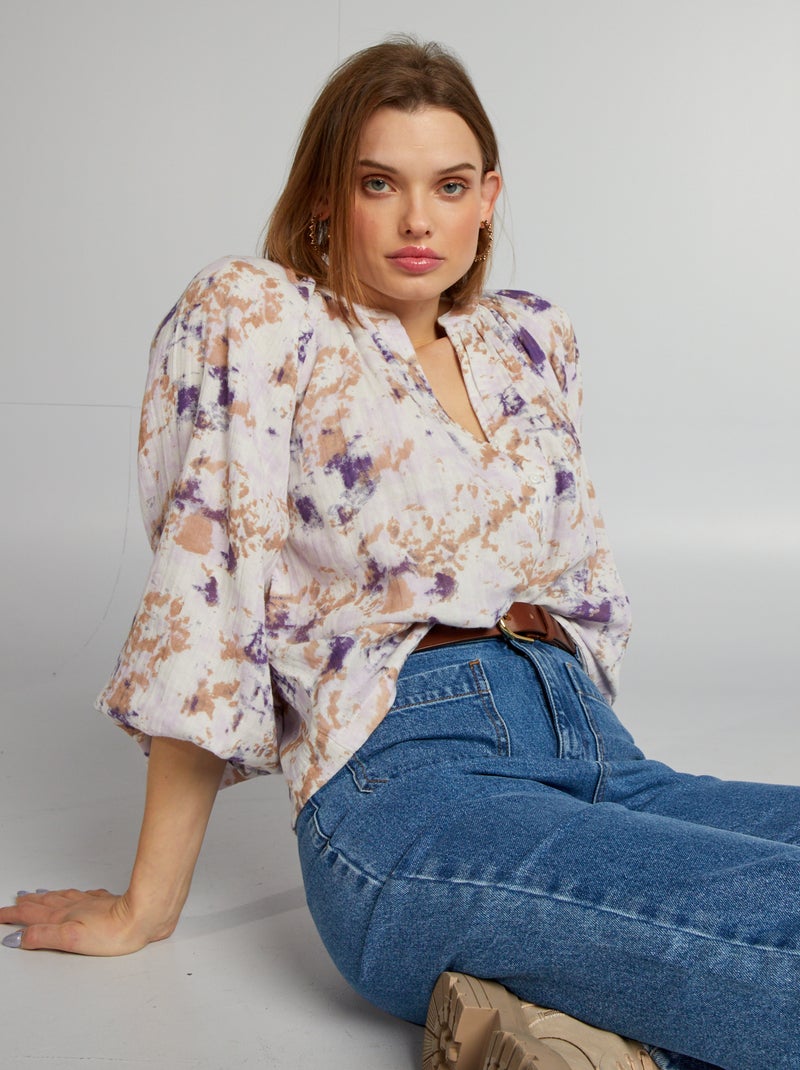 Camisa em gaze de algodão BEGE - Kiabi