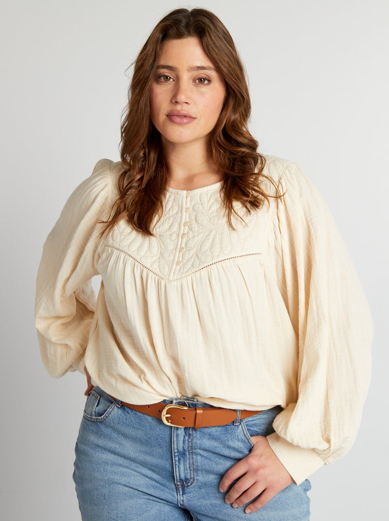 Camisa em gaze de algodão BEGE - Kiabi