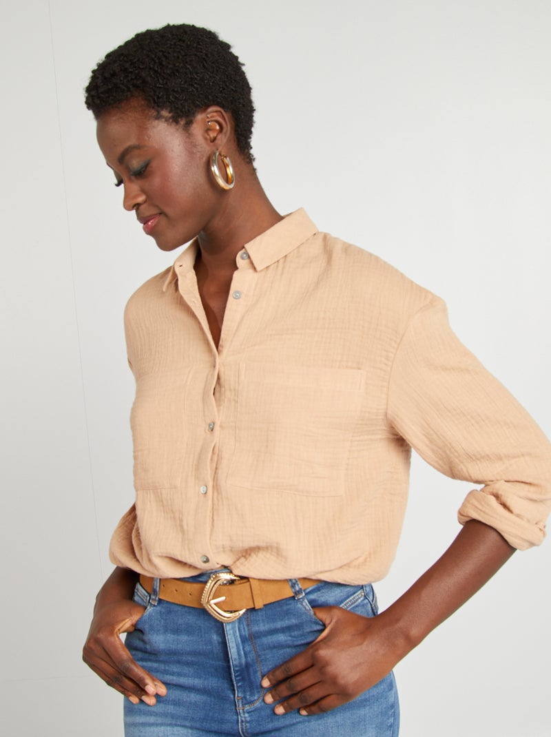 Camisa em gaze de algodão BEGE - Kiabi