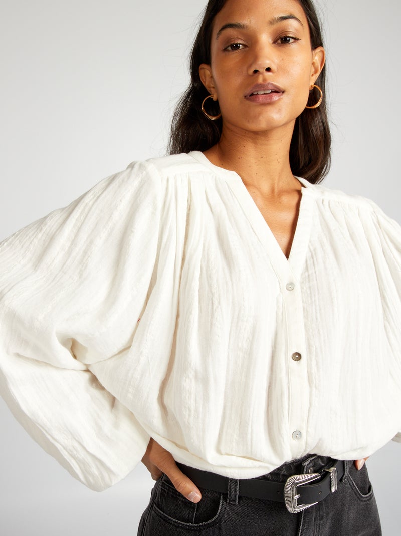 Camisa em gaze de algodão BRANCO - Kiabi
