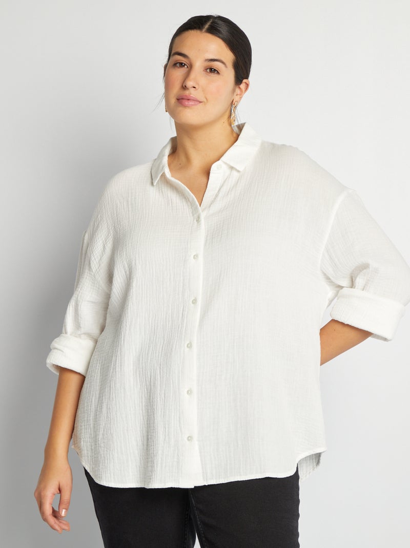 Camisa em gaze de algodão Branco - Kiabi