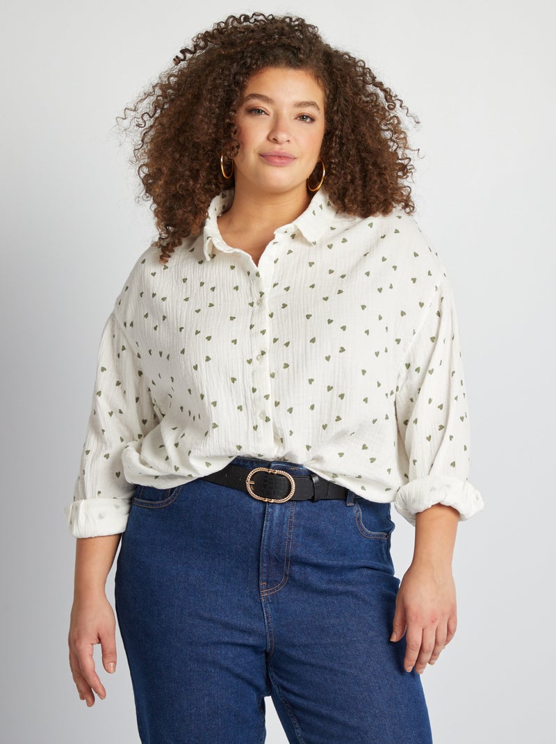 Camisa em gaze de algodão BRANCO - Kiabi