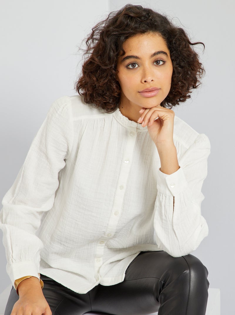 Camisa em gaze de algodão Branco - Kiabi