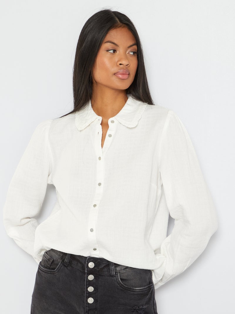 Camisa em gaze de algodão Branco - Kiabi