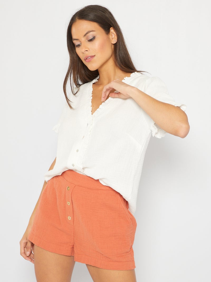 Camisa em gaze de algodão Branco - Kiabi