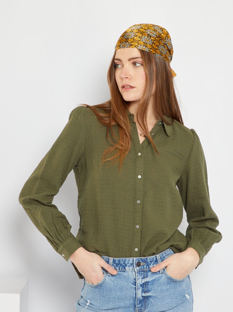 Camisa em gaze de algodão CAQUI - Kiabi