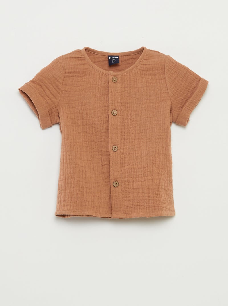 Camisa em gaze de algodão CASTANHO - Kiabi