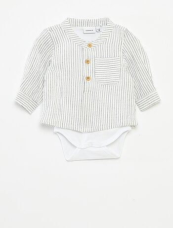 Camisa em gaze de algodão com body integrado 'Name it'