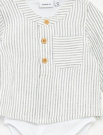 Camisa em gaze de algodão com body integrado 'Name it'