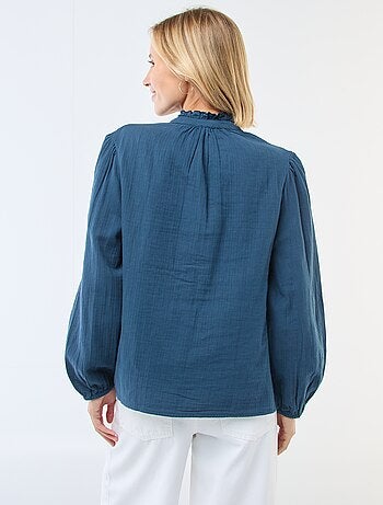 Camisa em gaze de algodão com bordas onduladas