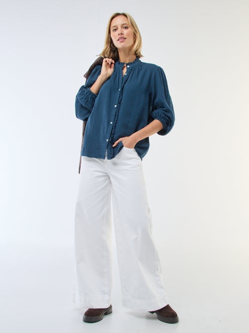 Camisa em gaze de algodão com bordas onduladas - Kiabi