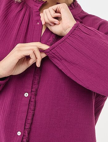 Camisa em gaze de algodão com bordas onduladas