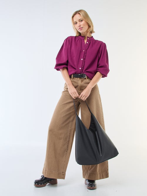 Camisa em gaze de algodão com bordas onduladas - Kiabi