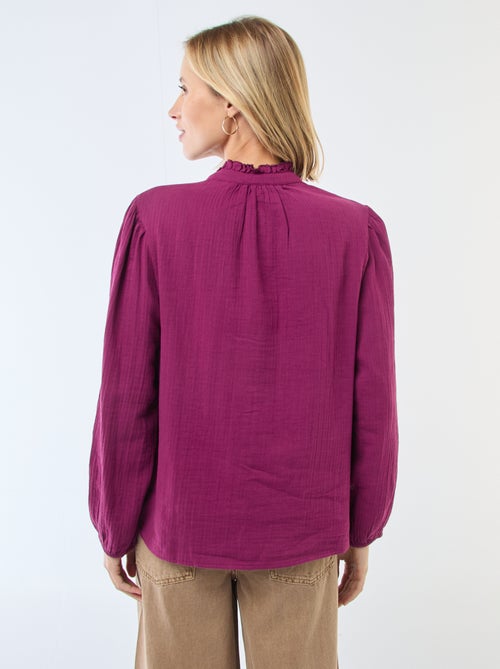 Camisa em gaze de algodão com bordas onduladas - Kiabi