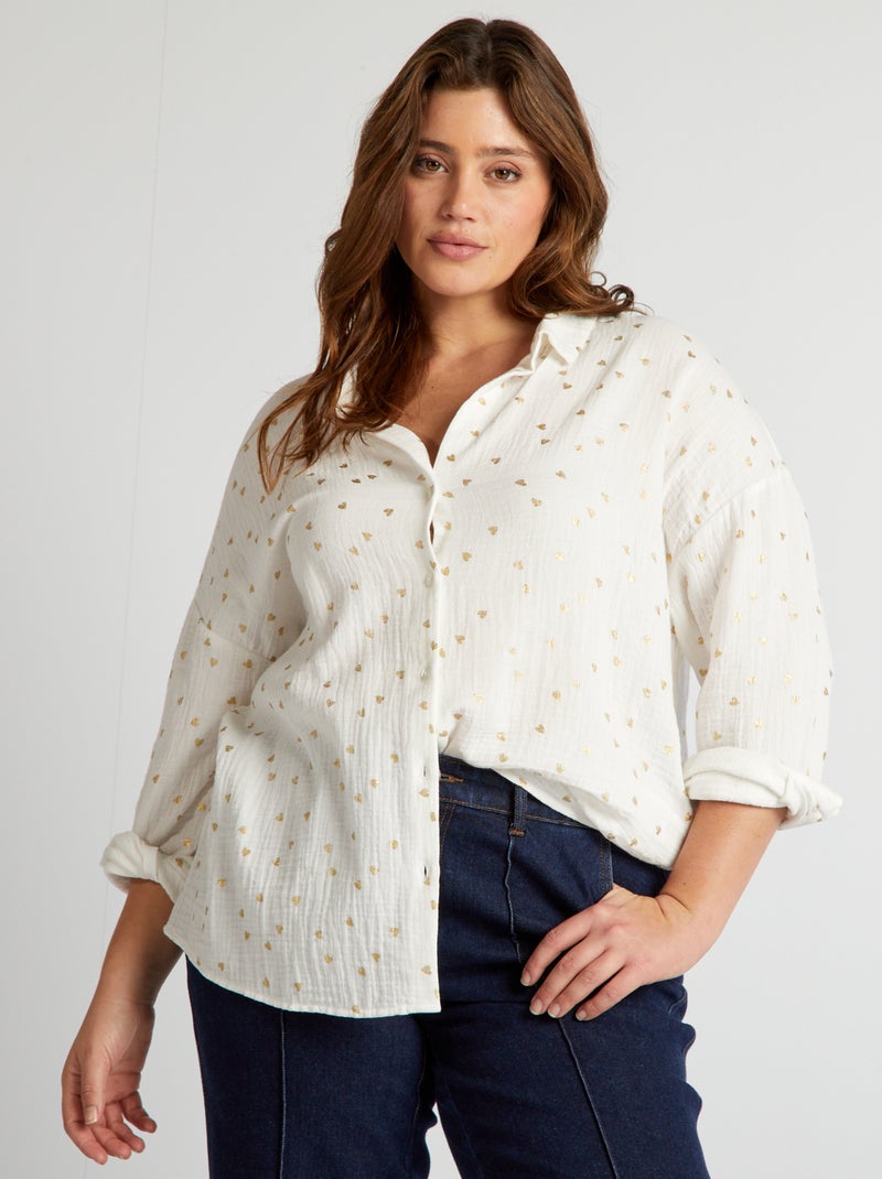 Camisa em gaze de algodão com corações - Dia dos Namorados BRANCO - Kiabi