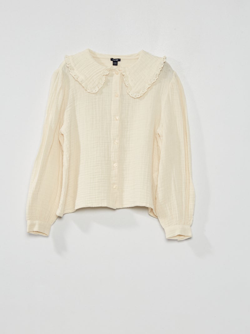 Camisa em gaze de algodão com gola BRANCO - Kiabi