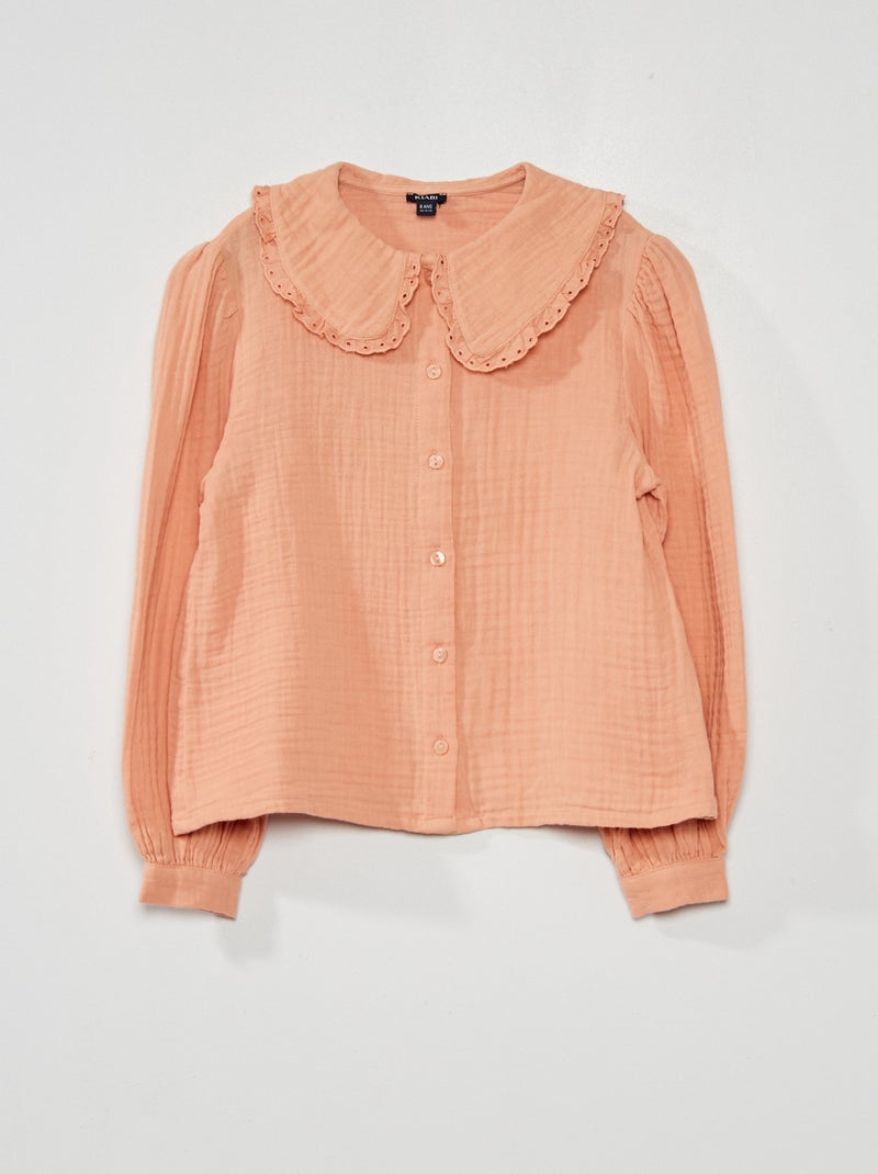 Camisa em gaze de algodão com gola BRANCO - Kiabi