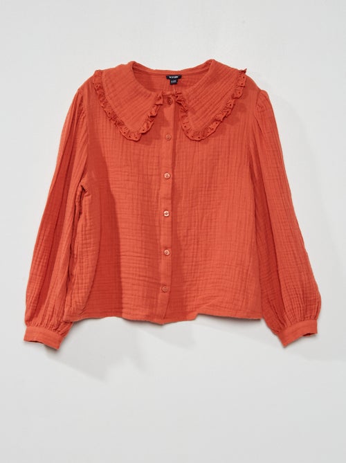 Camisa em gaze de algodão com gola - Kiabi