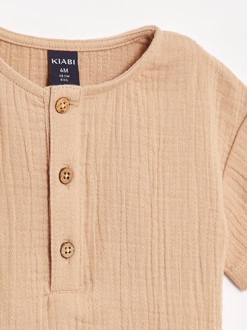 Camisa em gaze de algodão de manga curta - Kiabi