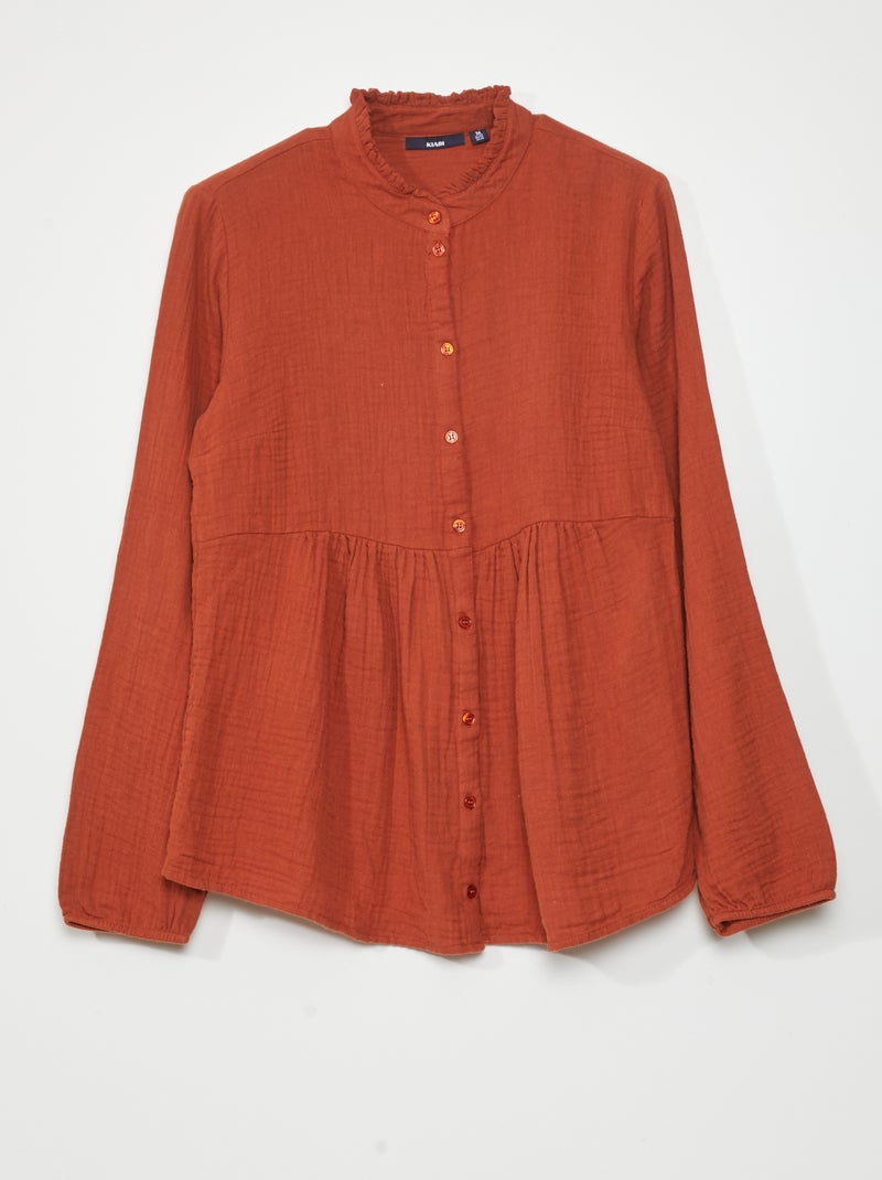 Camisa em gaze de algodão Marrom - Kiabi