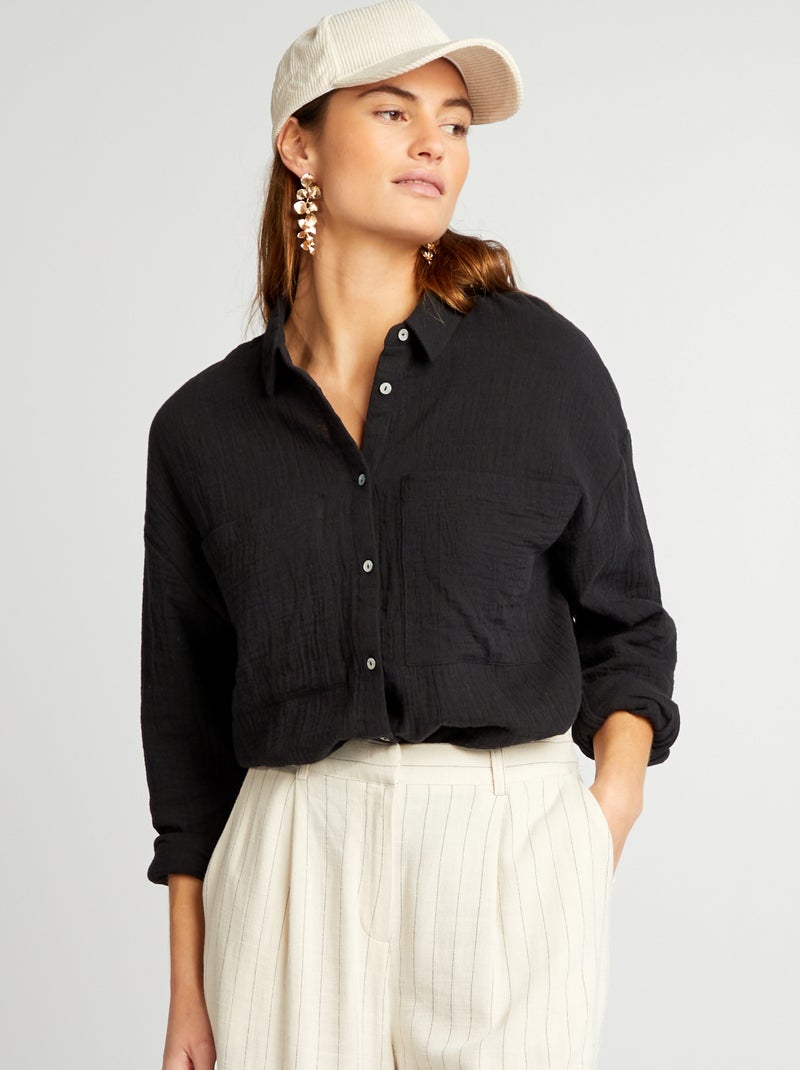 Camisa em gaze de algodão Preto - Kiabi