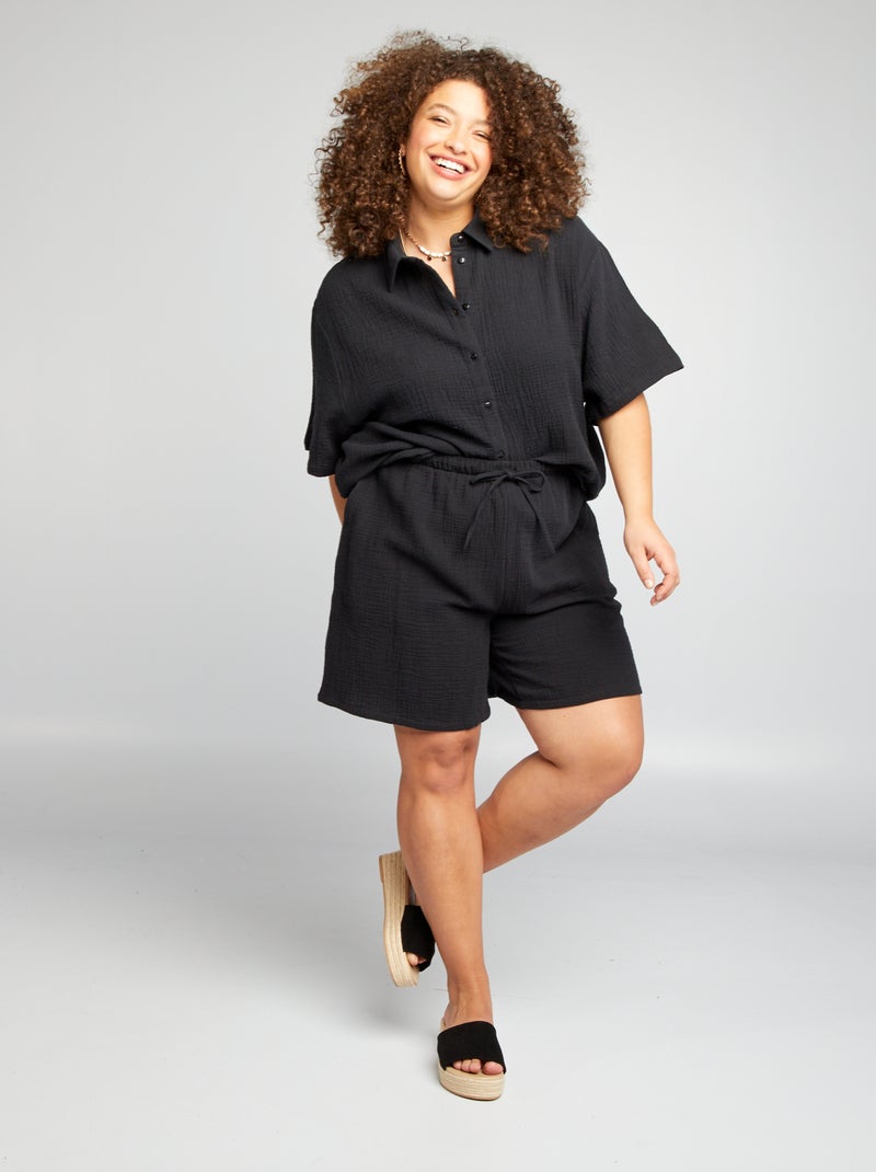 Camisa em gaze de algodão Preto - Kiabi