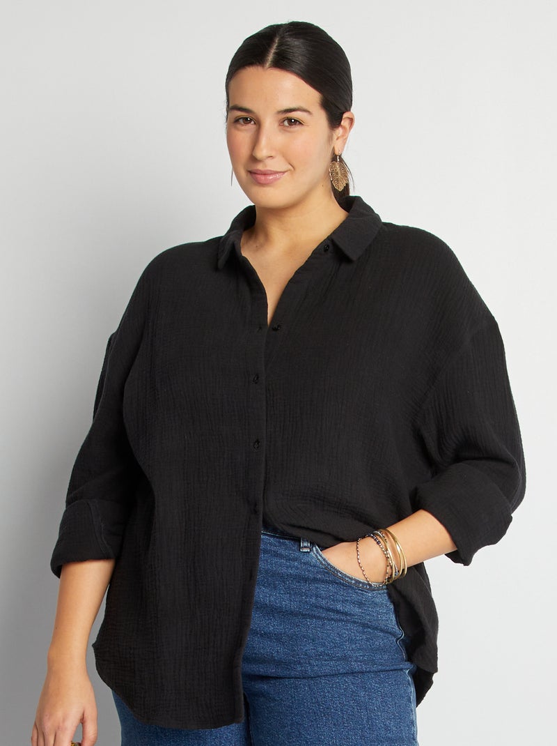 Camisa em gaze de algodão Preto - Kiabi