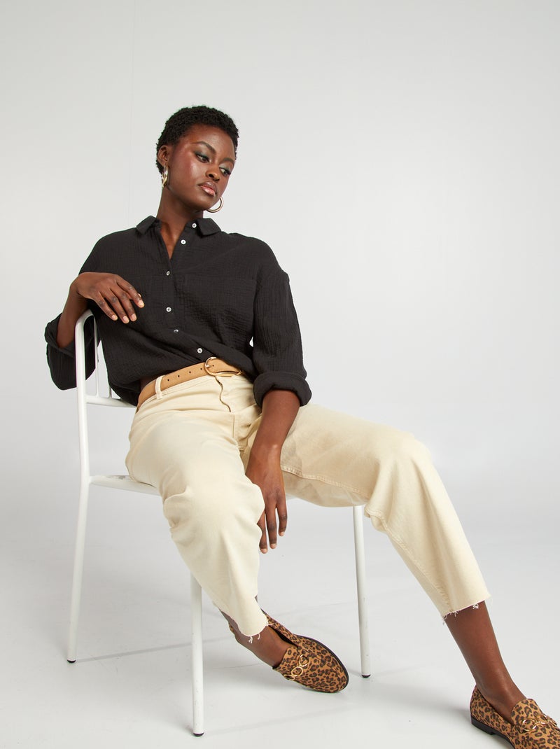 Camisa em gaze de algodão Preto - Kiabi