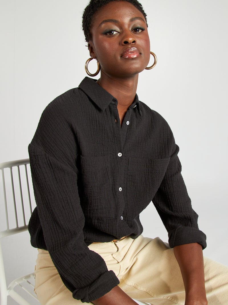 Camisa em gaze de algodão Preto - Kiabi