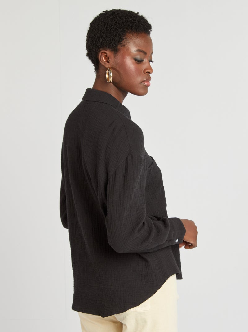 Camisa em gaze de algodão Preto - Kiabi