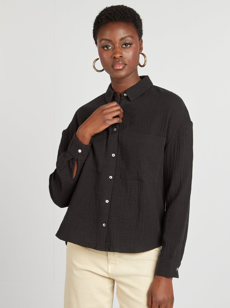 Camisa em gaze de algodão Preto - Kiabi