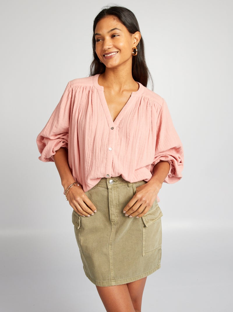 Camisa em gaze de algodão ROSA - Kiabi
