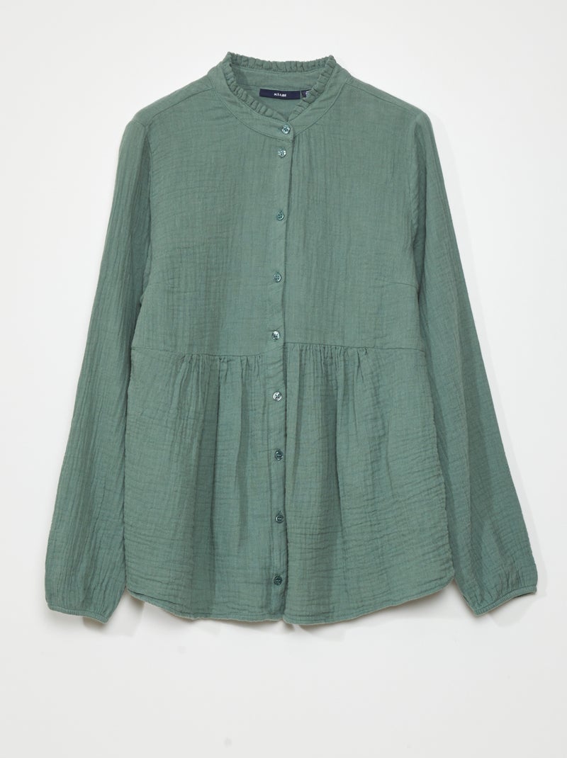 Camisa em gaze de algodão Verde - Kiabi