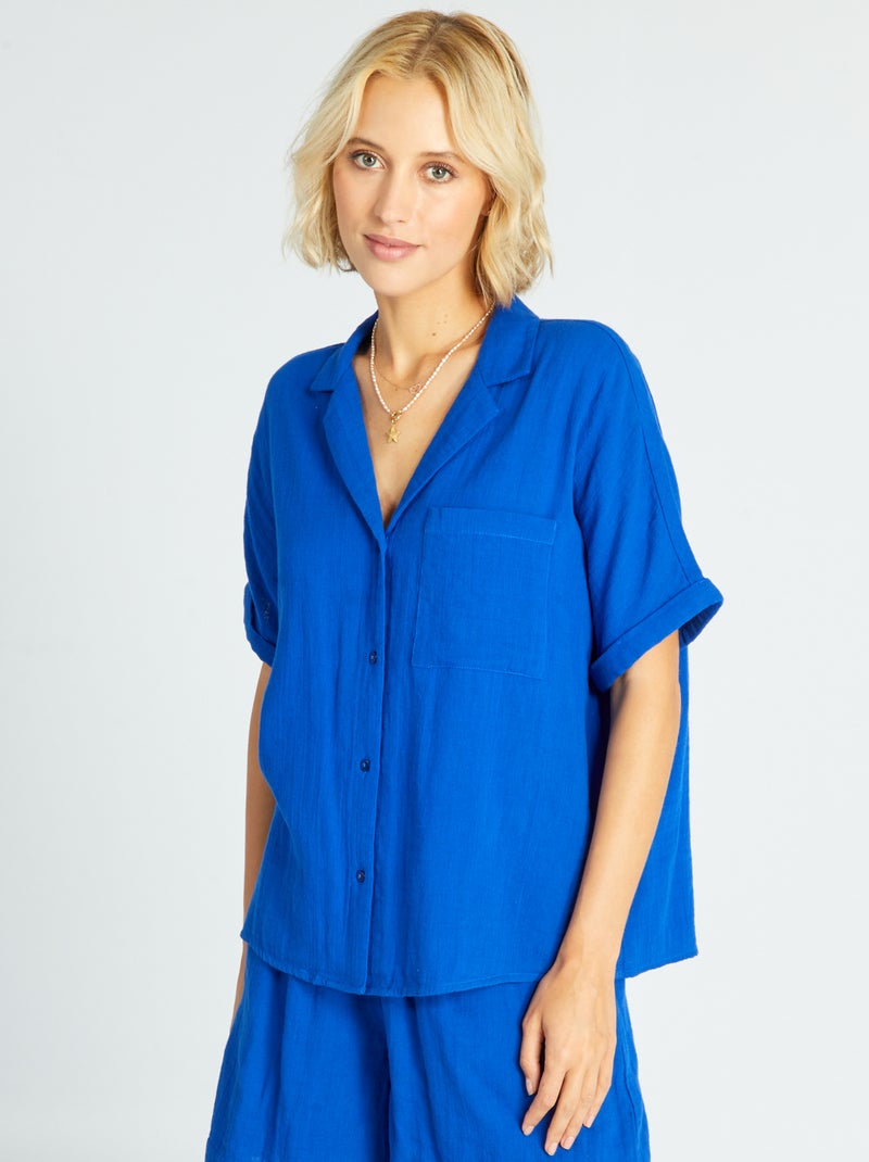 Camisa em gaze dupla de algodão Azul - Kiabi